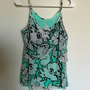 New York & Company teal white floral tank top.